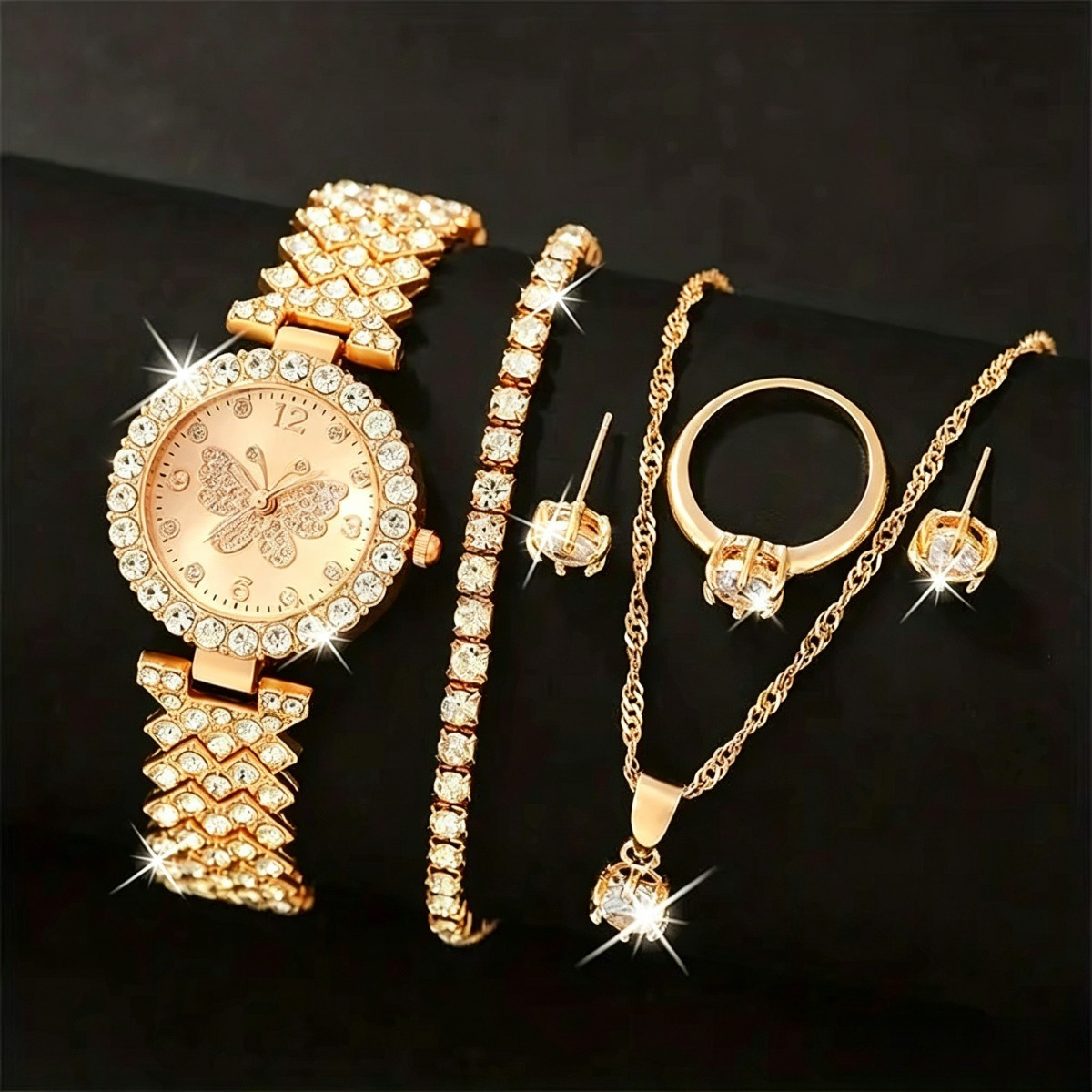 Ladies Luxury Watch - 6PCS/Set Luxury Rhinestone Butterfly Women Quartz