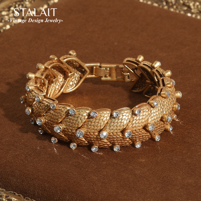 Luxury Watch Dubai - Vintage White Rhinestone Bracelet Snake Skin