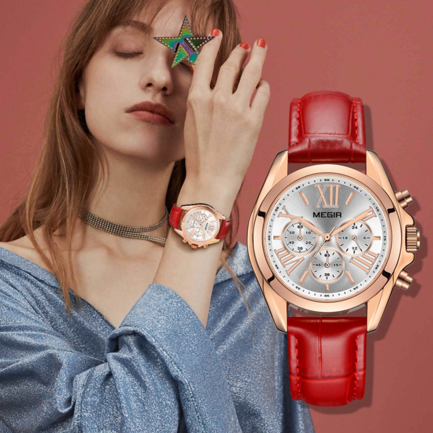 Ladies Luxury Watch - MEGIR New Luxury Leather Watch Women