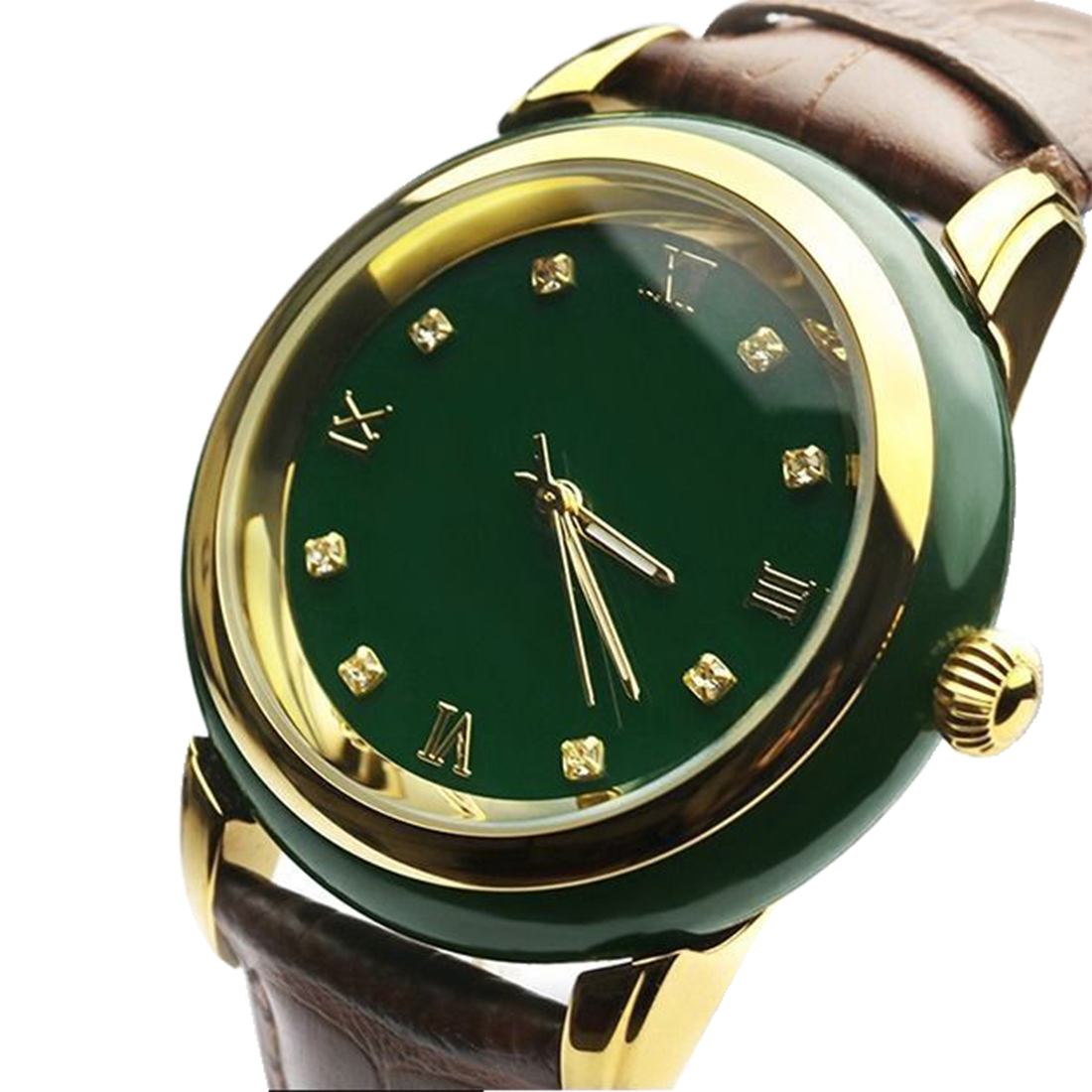 Zodiac Luxury Watch - Vintage Green Jade Watch Diamond Inlay