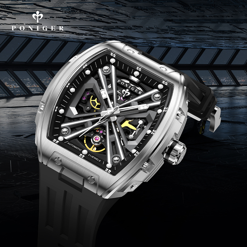 PONIGER Luxury Automatic Mecha – Luxury Watch On Rubber Strap recenzja i cena